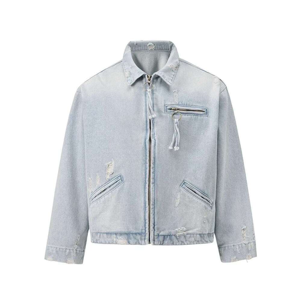 Haruku Ripped Washed Vintage Baggy Denim Jacket For Men And Women Streetwear Lapel Windbreaker Autumn Jeans Coat Oversized