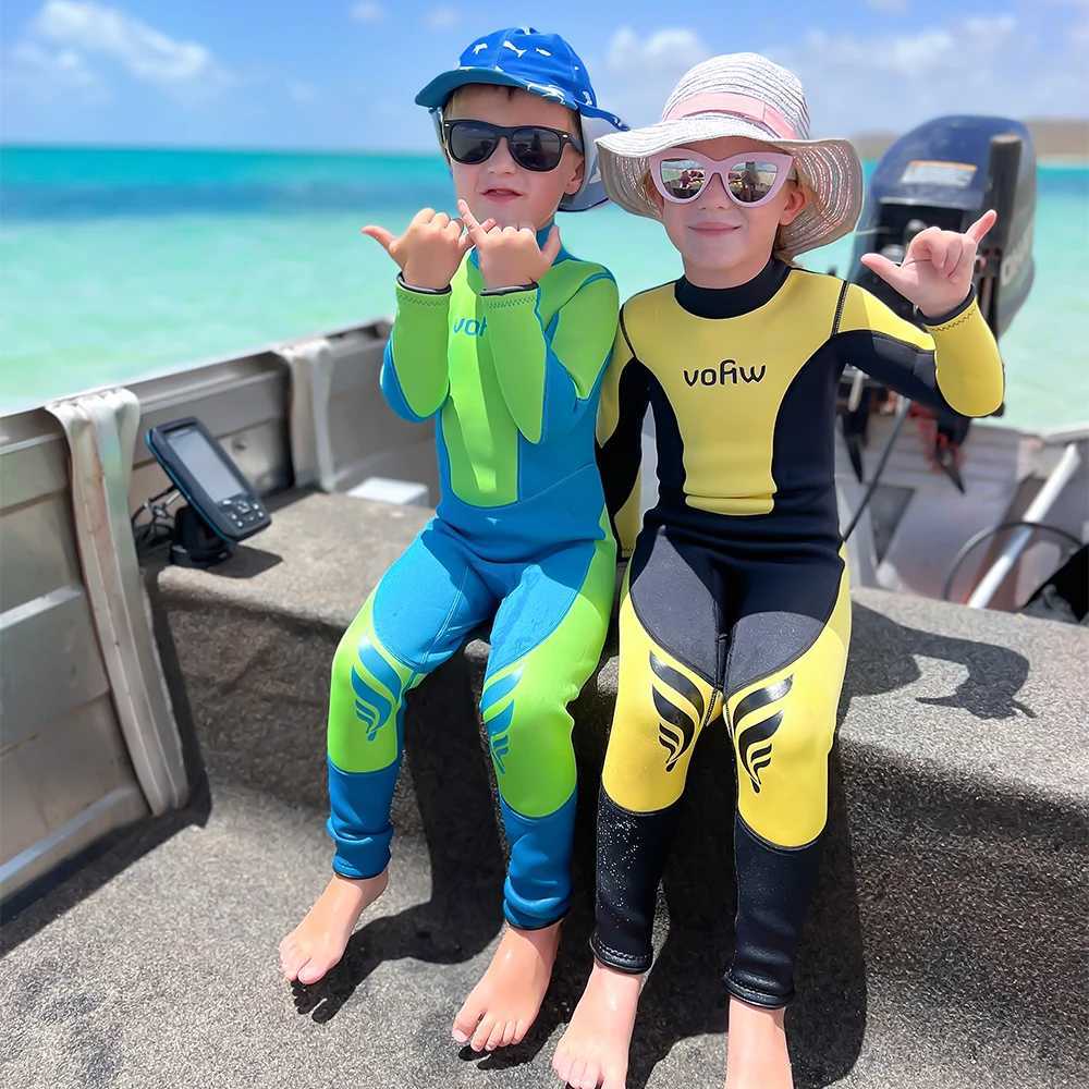 Childrens 3mm Neoprene Wetsuits Boys Girls One-piece Thermal Swimsuits Back Zipper Cold-proof Surfing Swimming Snorkeling Suit Z250214