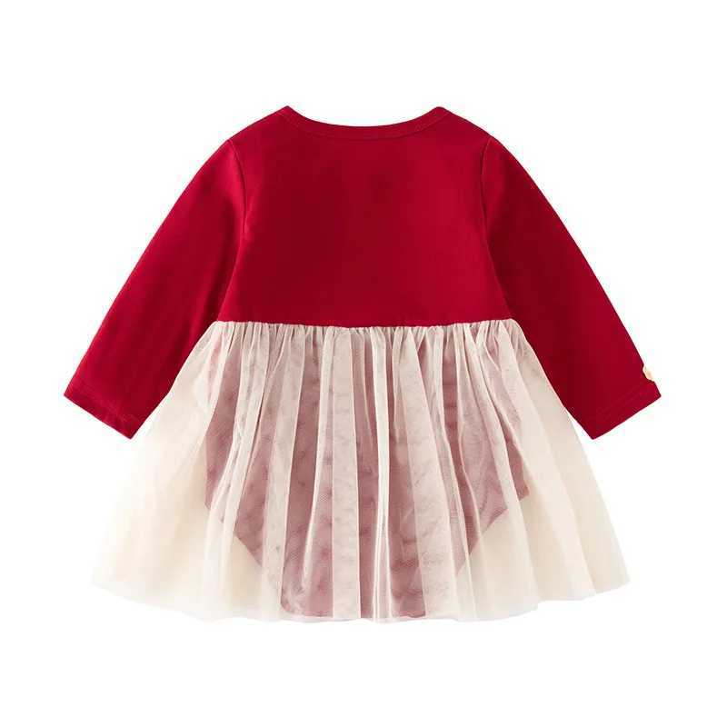 2025 Ins Spring Autumn Baby Girls Wrapped Dress Cotton Princess Mesh Patched Newborn Girls Dress Long Sleeve Infnat Girls Dress Z250214