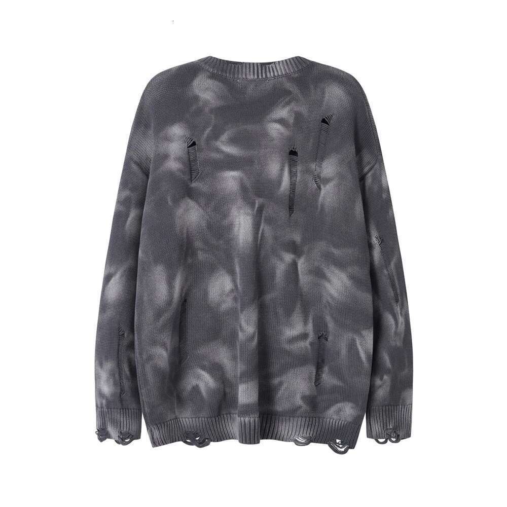 Retro Tie Dye Washed Autumn Men's And Women's Crew Neck Sweaters Long Sleeve Casual Baggy Knitted Clothes Oversized Pullover Top