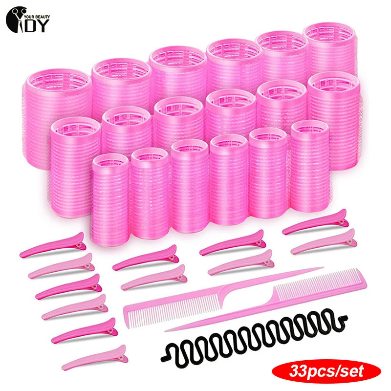 33pcs S/M/L Hair Rollers Self Grip Holding Self-Adhesive Air Bangs Curling Roller Natural Curlers Heatless Curling Styling Tools 250207