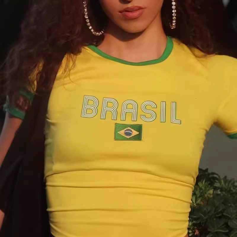 Short slim fitting letter top Y2K women's summer T-shirt with exposed navel sexy clothing on the street