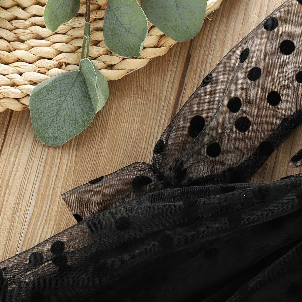 New Girls Dress Spring Polka Dot Mesh Stitching Long Sleeve Princess Dresses Autumn Black Little Girl Costume Z250214