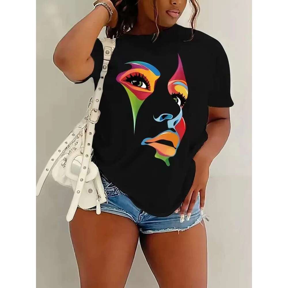 Plus Size New Women Vintage Cartoon Graphic Print T-Shirt Oversized Women's Trending Clothing Fashion Short Sleeve Shirt
