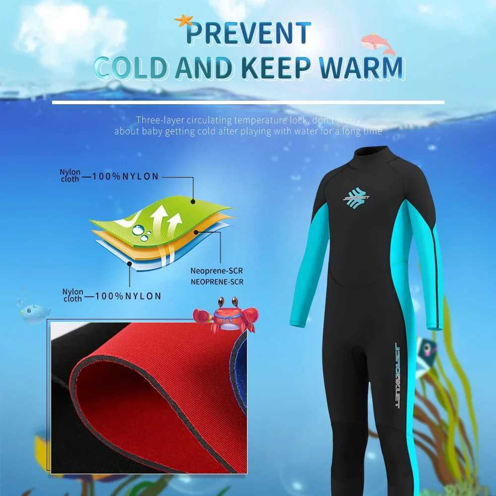 Kids Girls Boys 3mm Neoprene Wetsuit Childrens Thermal One-Piece Back Zipper For Water Sports Snorkeling Swimming Surfing Z250214