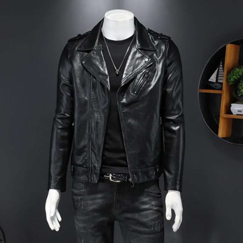 Classic Motorcycle Jackets Men Natural Cowhide Thick Moto Winter and Autumn Man Leather Jacket Waterproof