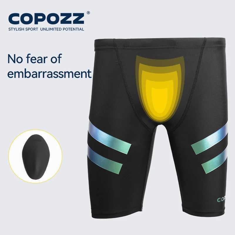 COPOZZ Men Shark Skin Water Repellent Swimming Trunks of Short and Five-quarter Length Swimsuit Swimwear Racing Briefs L-4XL W250214
