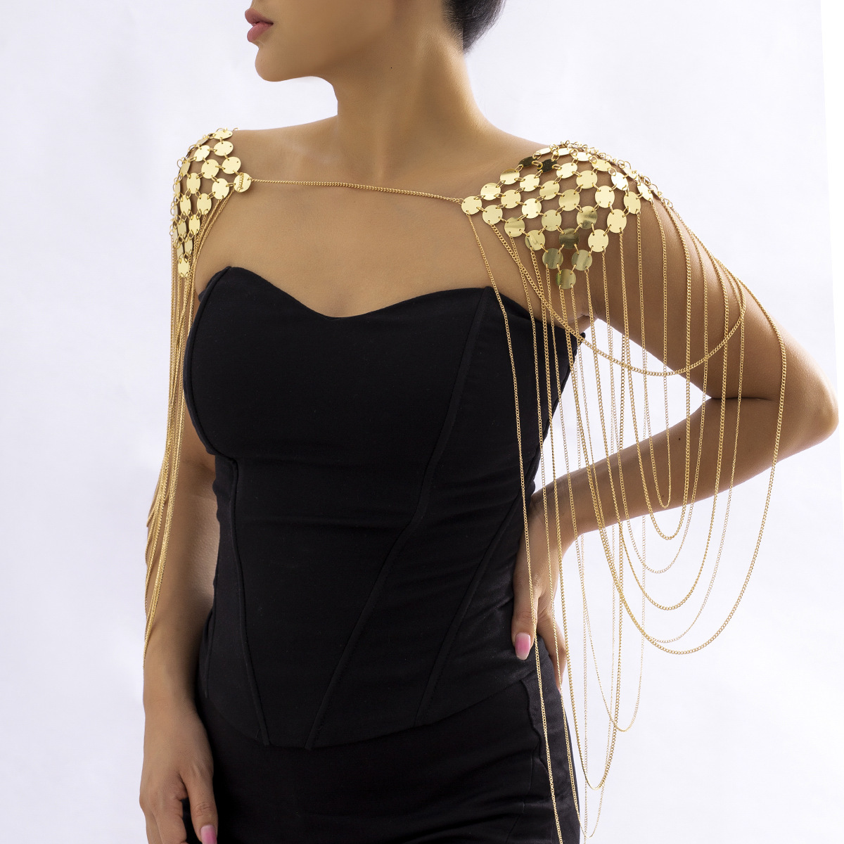 fashion Jewelry personality multi-layer long tassel shoulder geometric sequins exaggerated Woman body chain clothing accessories
