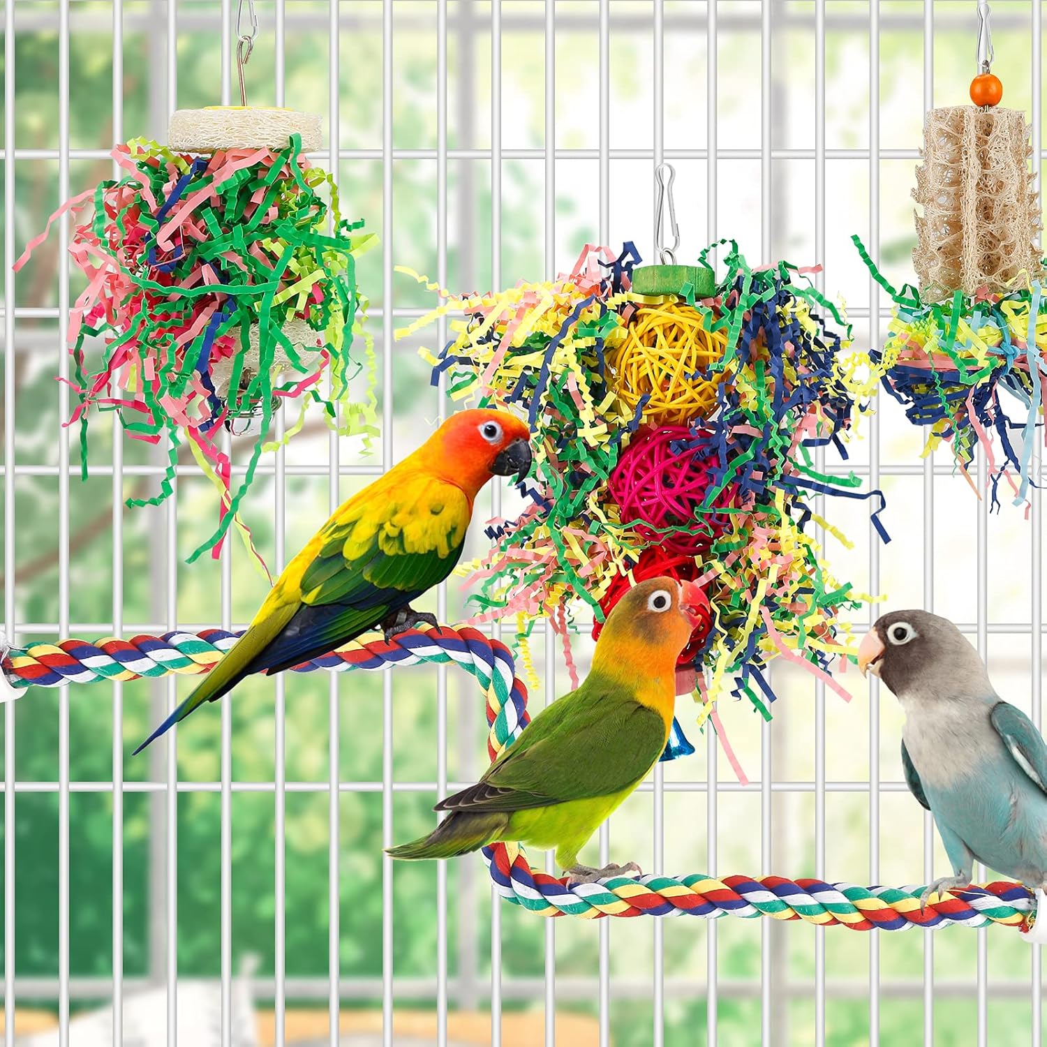 4pcs/set Parrot-Friendly Bird Rope Perches with Shredded Paper Filling - Engaging Activity for Lovebirds & Parrotlets