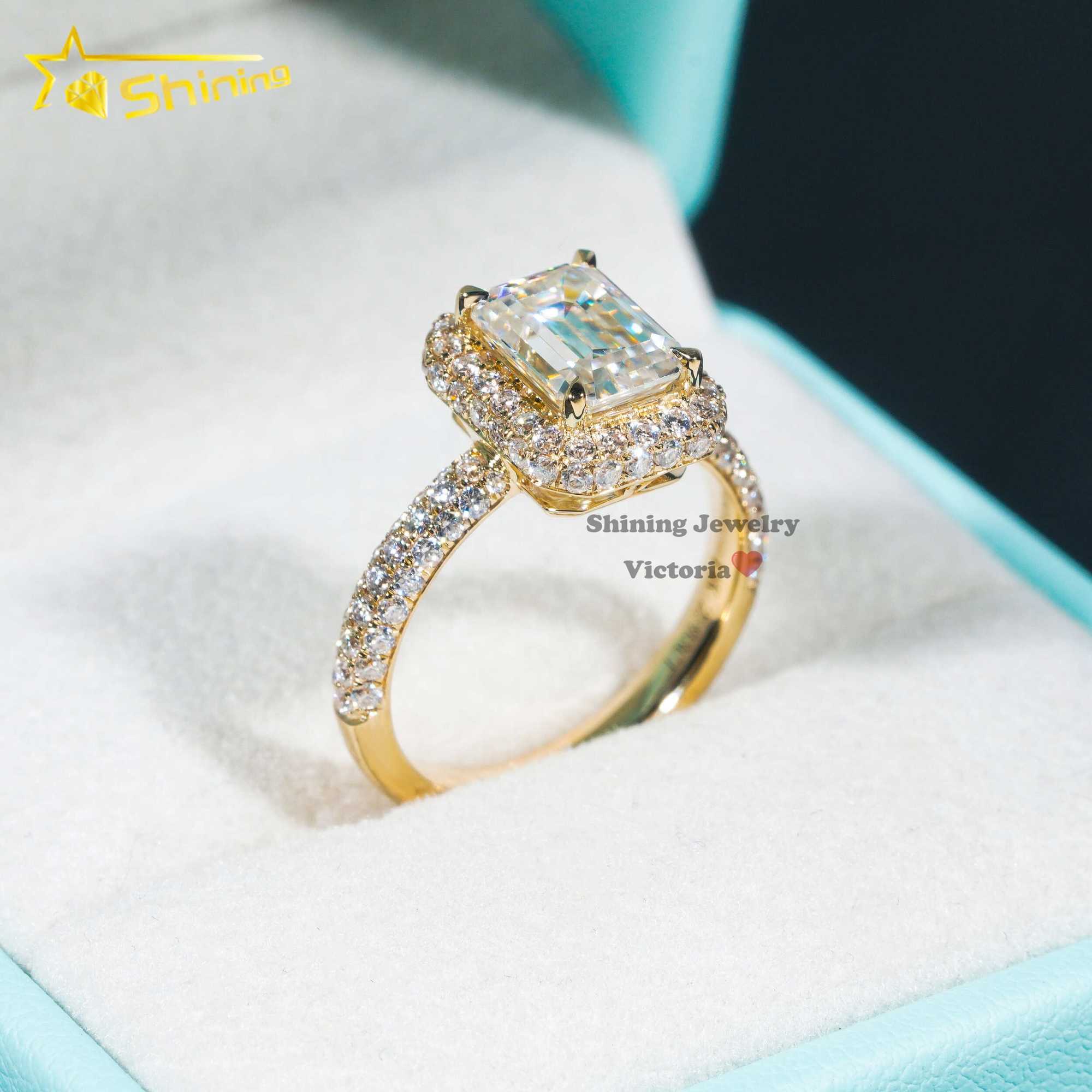 Fine jewelry custom soild gold engagement ring 10K 14k 18K real gold lab diamond moissanite luxury wedding bang ring for women