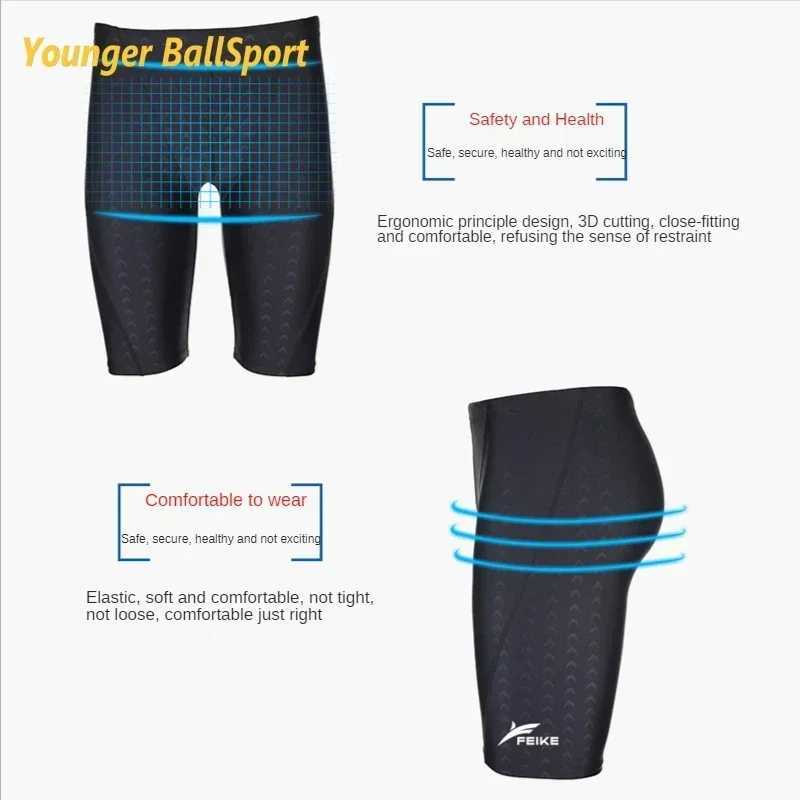 2025 Mens Beach Swimming Pool Waterproof Swimsuit Five Rod Swimming Rod Shark Skin Pattern Breathable Sports Training Swimming Shorts W250214