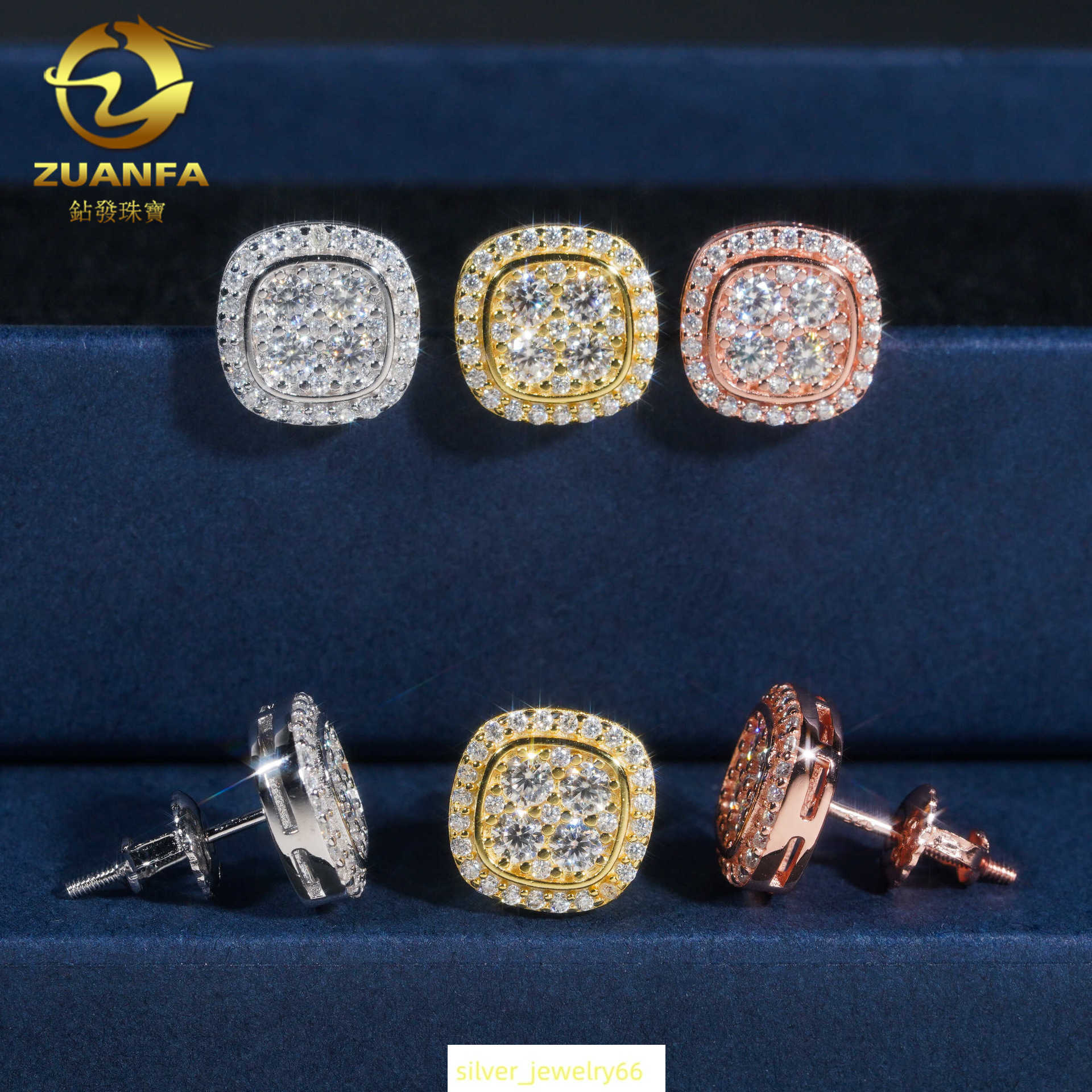 ZUANFA hot selling new S925 silver round moissanite earrings mens and womens classic earrings