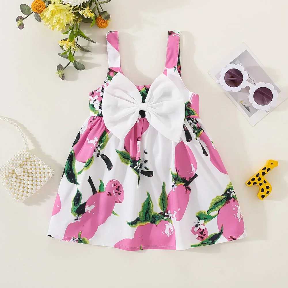 Summer Girls Dress Childrens Sleeveless Lemon Print Bow European and American Sle Suspender Dress Z250214