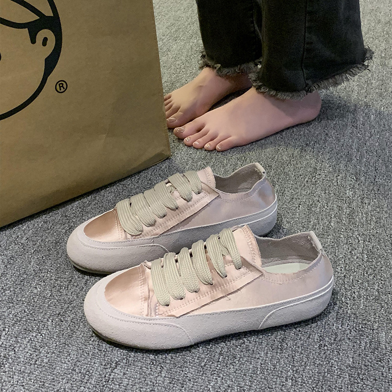 Women Casual Shoes Simple Leisure Style Versatile Thick Sole Lace-up Triple Black White Silver Green Pink Free shipping
