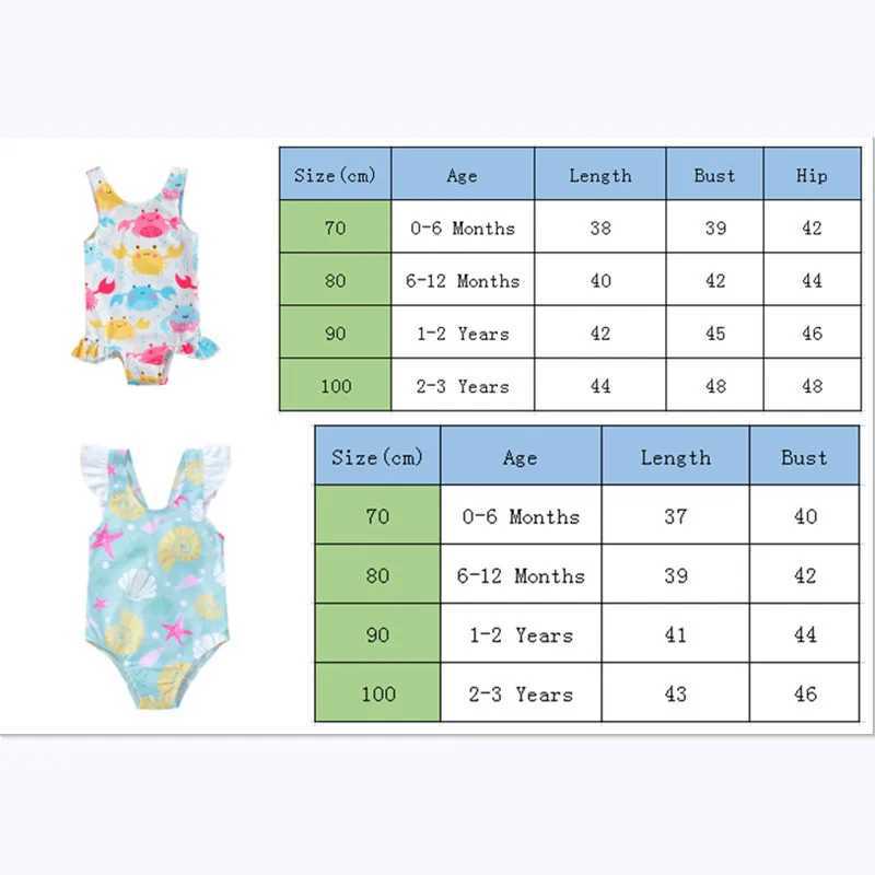 2023 Baby Swimwear Little Girls One-piece Swimsuit Summer Children Cute Crab/Donut Printing Sleeveless Swimwear for Vacation Z250214