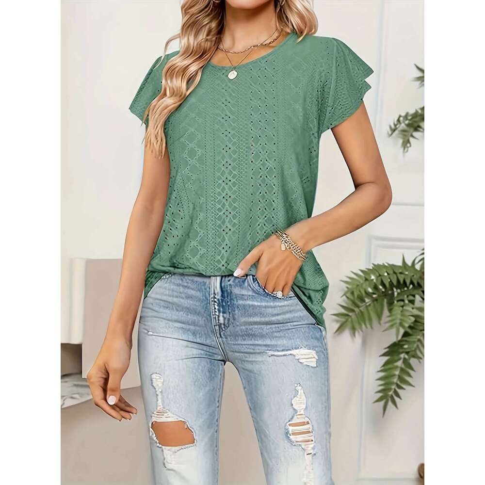 Women's Large Casual Knitted Loose Fit Long Comfortable Breathable Regular Sleeve T-Shirt