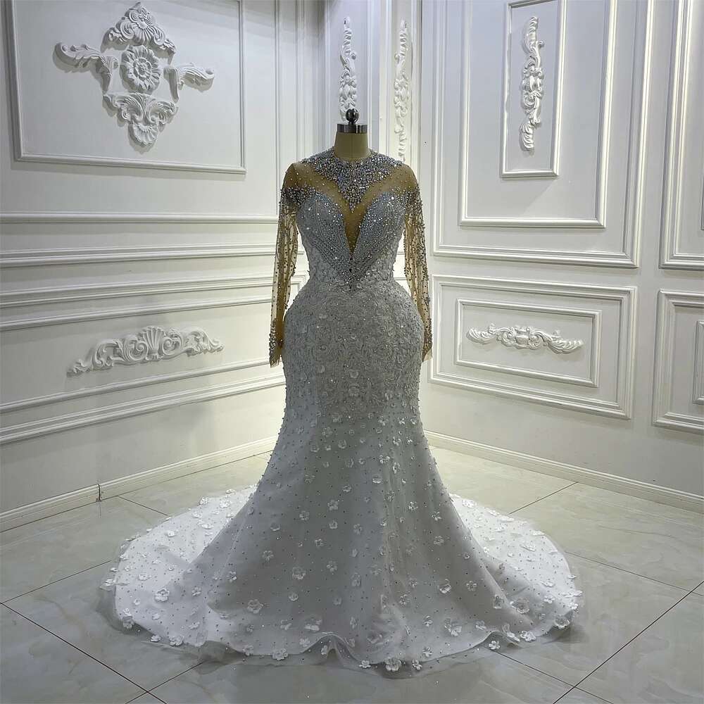 Custom Handmade Lace Long Sleeve 2 in 1 Ball Gown Wedding Dress