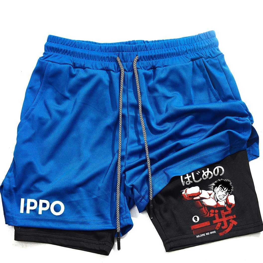 Anime IPPO Print 2 in 1 Compression Shorts for Men Athletic Performance Gym Shorts with Pockets Quick Dry Fitness Workout BoxingXJ250213