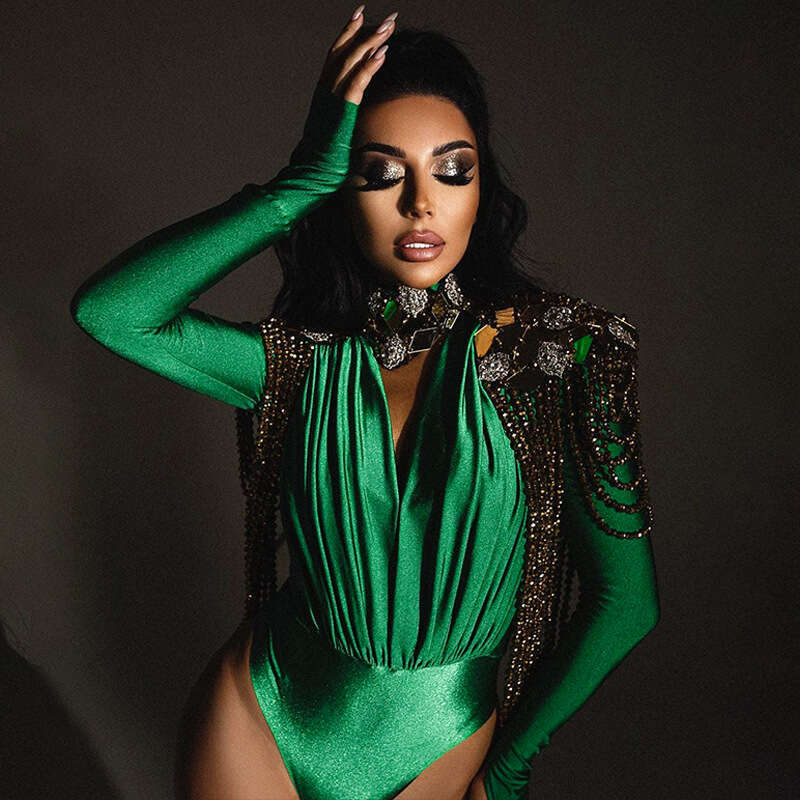 European American women's spring sexy V-neck slim fit bottom splicing long sleeved jumpsuit wholesale 2025 new style chic and elegant clothing