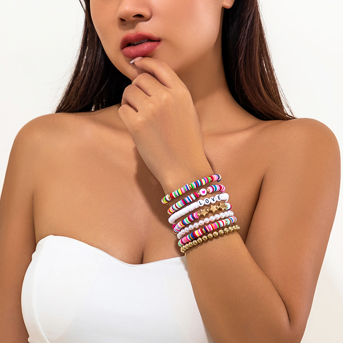 fashion Soft ceramic colored letter set Bohemian star shaped round bead bracelet Bracelet