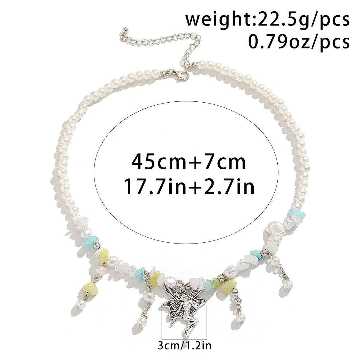 Woman fashion Jewelry Colorful Stone Beaded Sweet Women's clavicle Chain Pastoral Angel Pendant Necklace