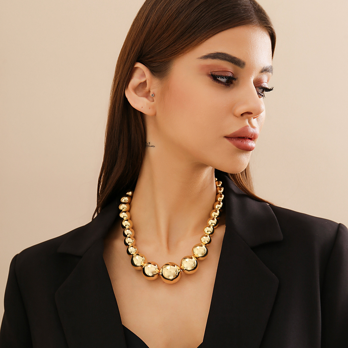 Jewelry fashion Punk Style Geometric Beads Personalized Minimalist Size Beaded Neckchain designer Necklace Ornament