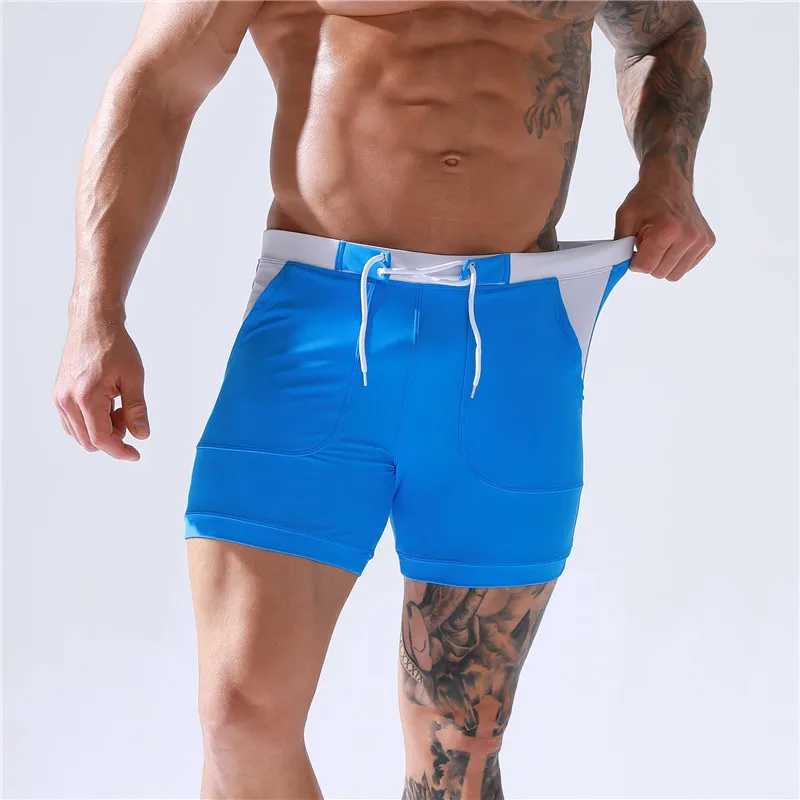 Sexy Mens Swimwear Shorts Summer Quick Dry Swimming Trunks Surf Board Shorts Boxer Briefs Tethered Swimsuit Beachwear 2025 New W250214