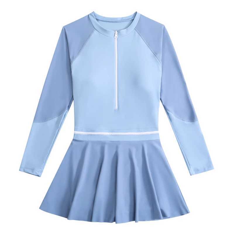 Long Sleeve Front Zipper Big Girls One Piece Swimsuit Childrens Swimwear Kids Swimming Suit With Pad Swimming Suit Beachwear Z250214