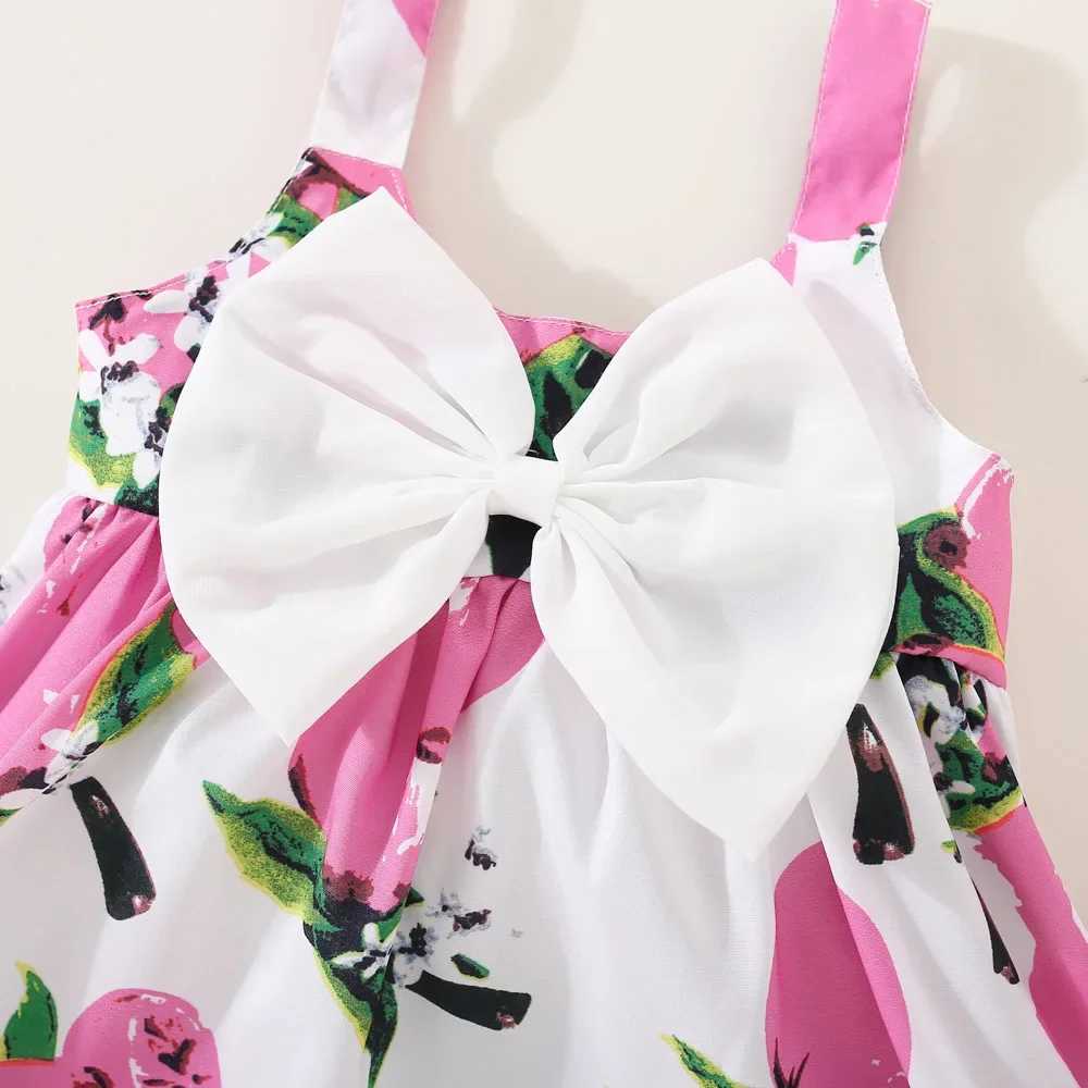 Summer Girls Dress Childrens Sleeveless Lemon Print Bow European and American Sle Suspender Dress Z250214