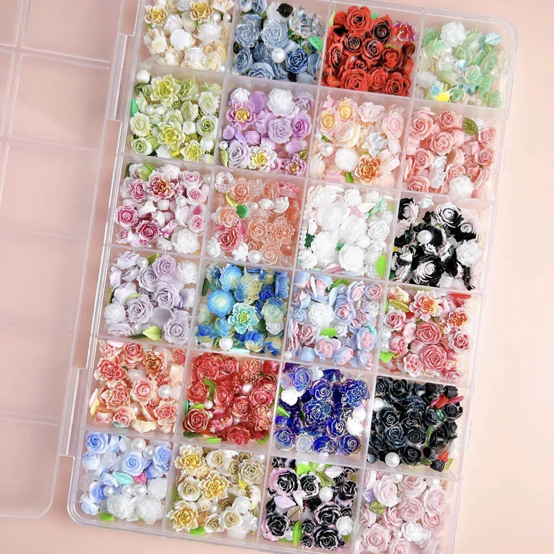 1Box Random Mixed Resin Flowers Nail Charms Love Leaf Pearl Nail Art Decorations Rhinestone DIY Crafts Manicure Accessories 250214
