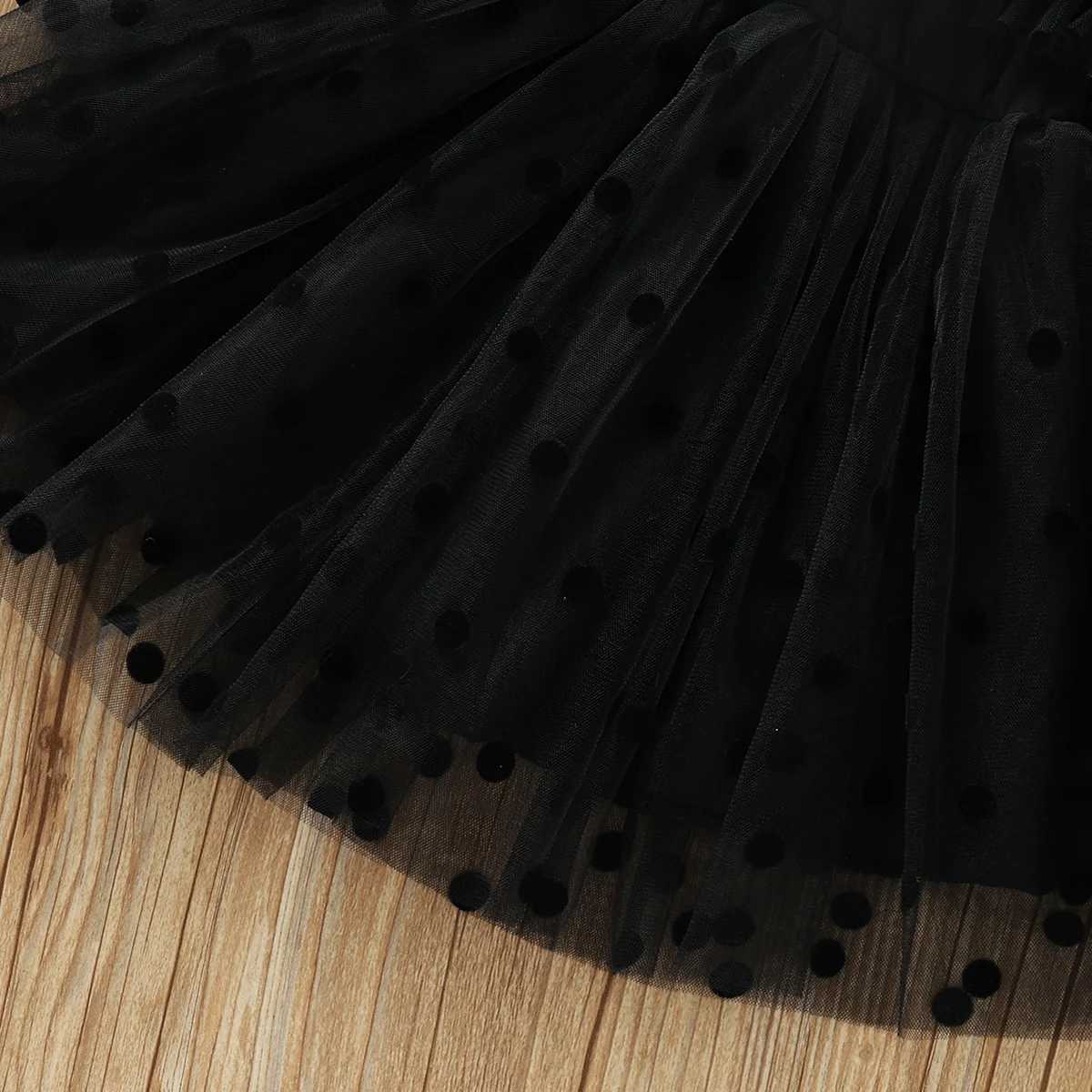 New Girls Dress Spring Polka Dot Mesh Stitching Long Sleeve Princess Dresses Autumn Black Little Girl Costume Z250214