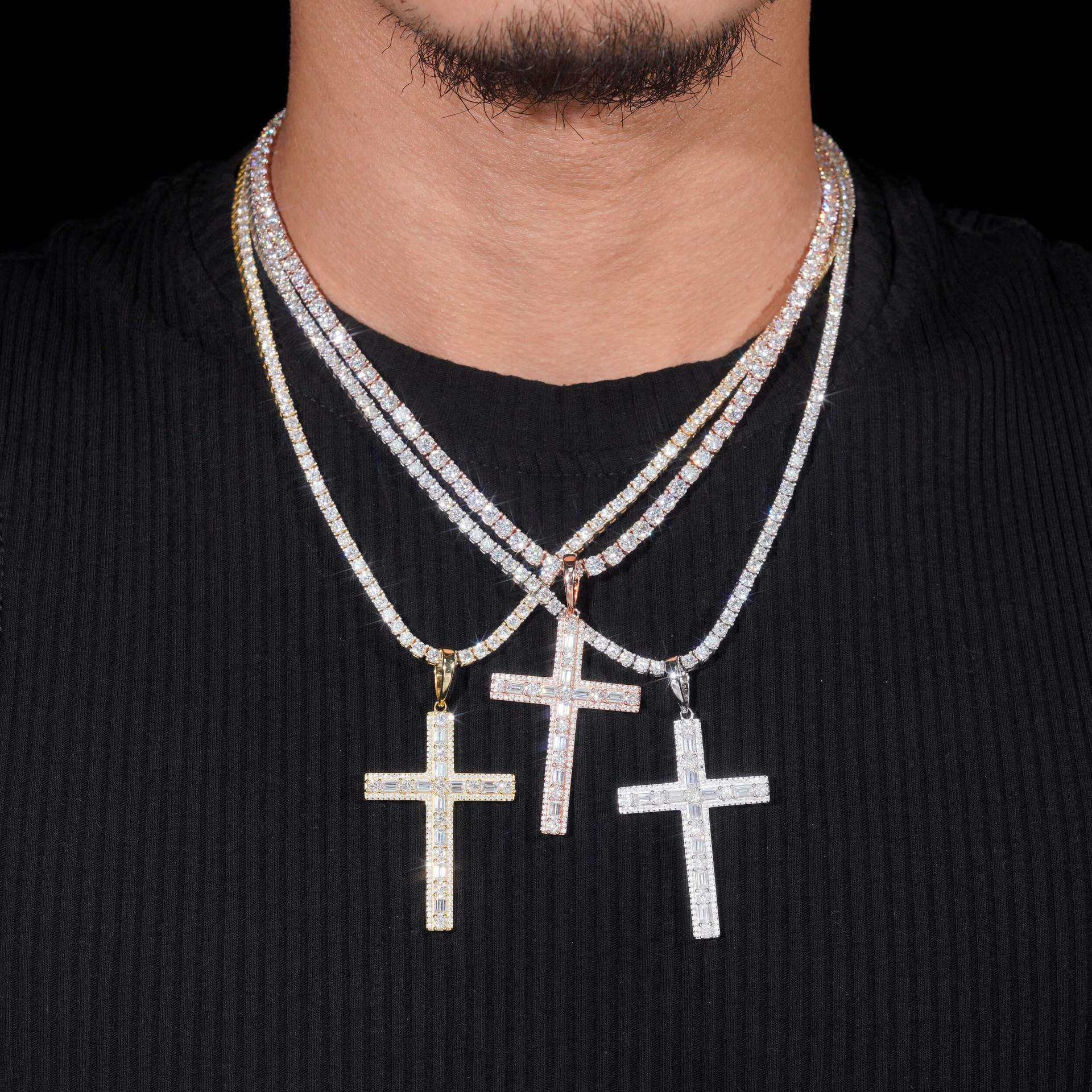 ZUANFAs new S925 silver moissanite cross male necklace hip-hop trend personality pendant GRA