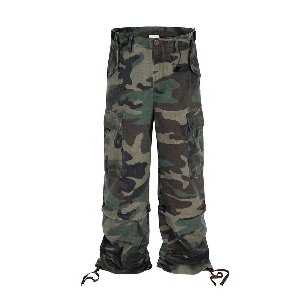 Knee Detachable Wide Leg Patchwork Camouflage Cargo Pants For Men And Women Straight Contrast Color Baggy Oversized
