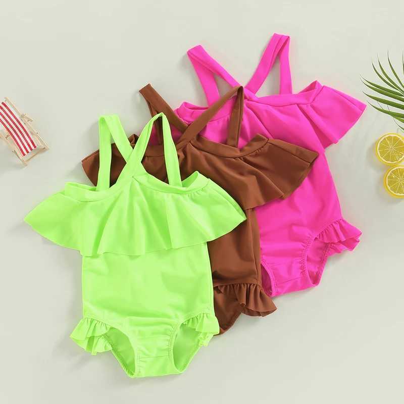 Yiiciovy Toddler Baby Girls Ruffles Swimsuit Lovely Little Kids Swimwear Beachwear Cute Off Shoulder Sleeveless Bathing Suit Z250214