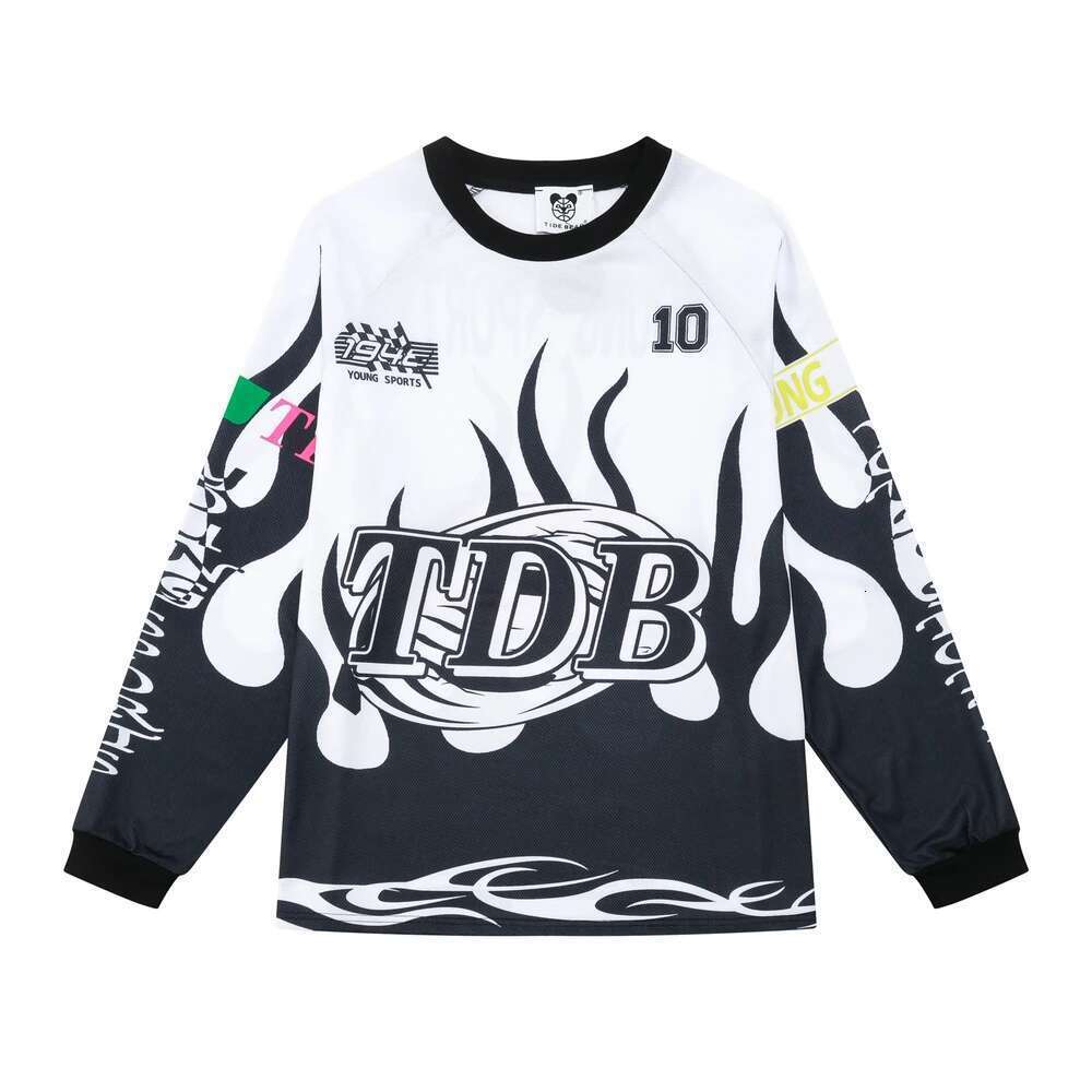 Retro Flame Sports Baseball Tshirts For Men And Women Pullover Breathable Mesh Long Sleeve Tees Oversized Loose Fall T-Shirt