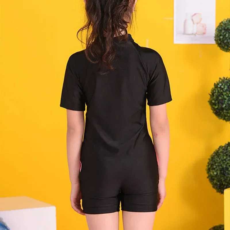 Kids Boys Girls One-piece Swimsuit Zipper Sunscreen Fashion Color Matching Short-sleeved Diving Suit Swimming Pool Swimsuit Z250214