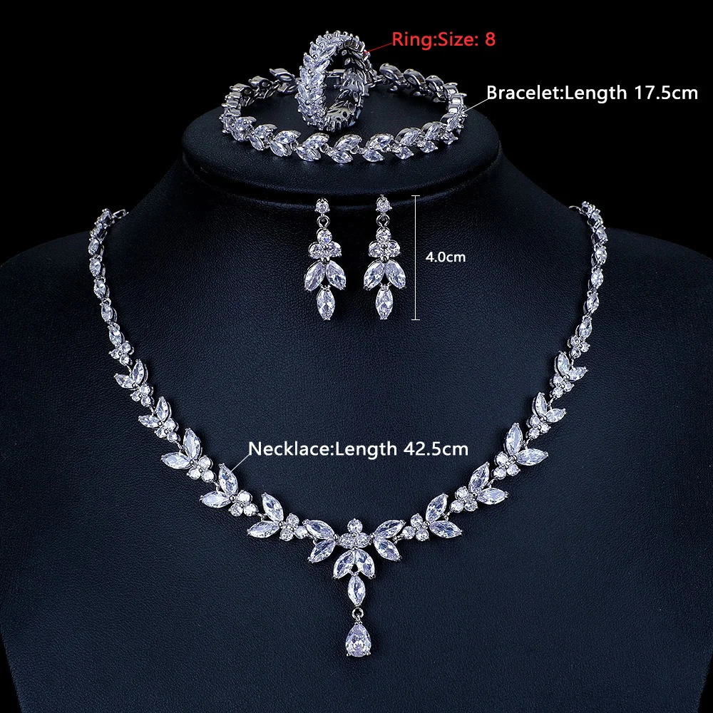 Quick view Wish list Brilliant Cubic Zirconia Necklace Set Earrings Rings Women CZ Light Drop Bridal Wedding Jewelry Sets 250213 Z260313