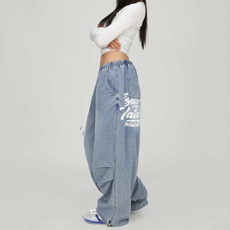 Hip Hop Vintage Women American High Street Hundred Dance Jazz Casual Pants Autumn Frayed Design Jeans