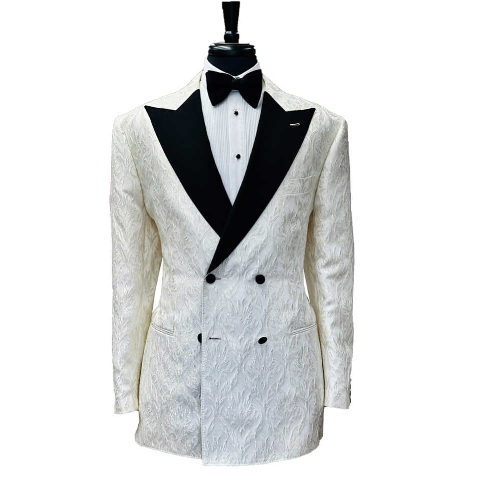 Classic Wedding Tuxedos Jacquard Double Breasted Men Suits Peaked Lapel 1 Piece Set Jacket Handsome Groom Blazers Customized