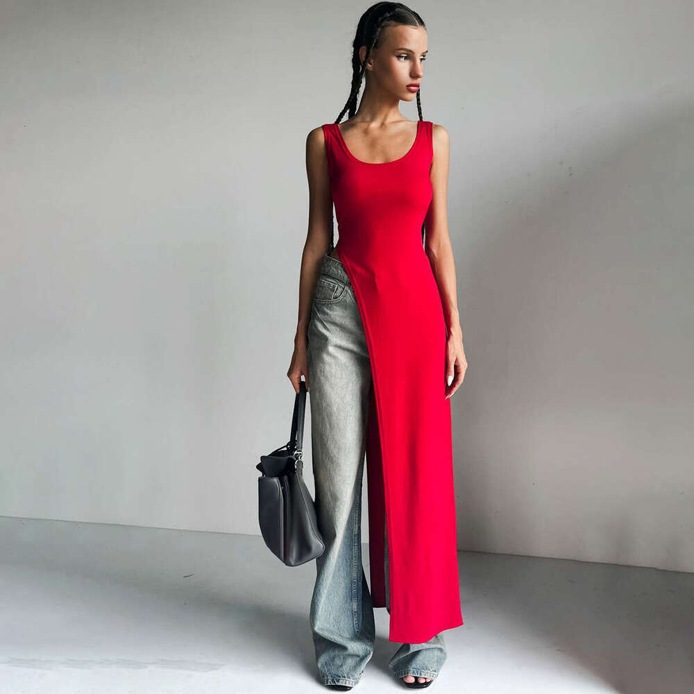 Women's summer fashion street photography personalized slim fit slit shoulder strap dress wholesale 2025 temperament versatile new trend clothing