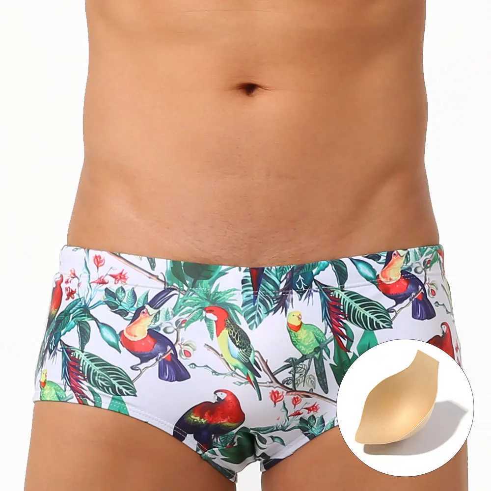 2024 Fashion Bird Print Swimwear Men Swimming Trunks Sexy UXH Push Up Pad Swimsuit Mens Swim Briefs Mens Bathing Suit Beachwear W250214