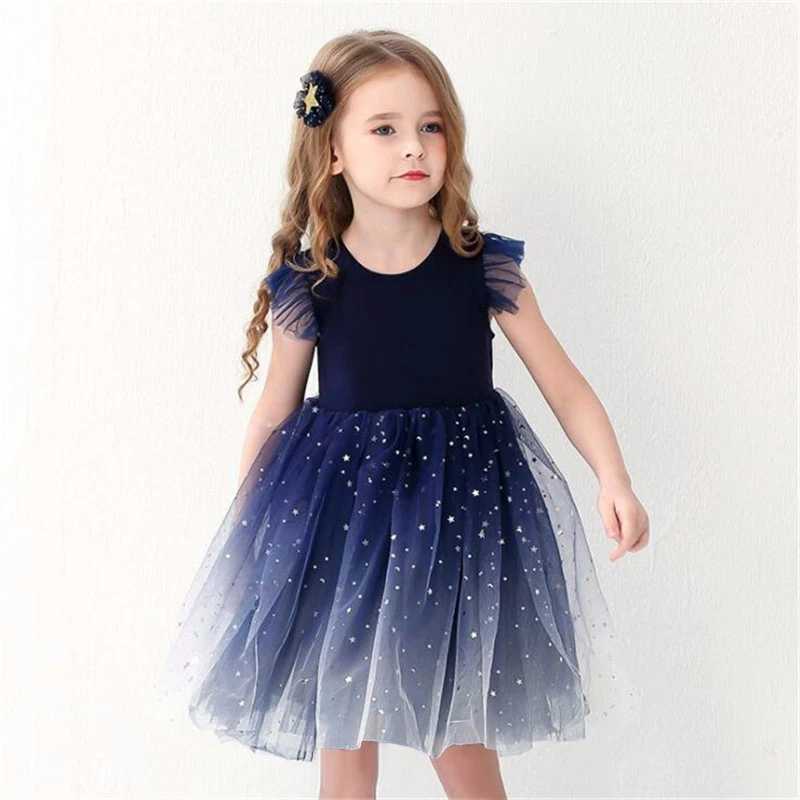 Summer Girl Dress Princess Star Sleeveless Tulle Girls Blue Sequin Tutu Dress for 4-8Y Kids Birthday Par Shaggy Dress Costume Z250214