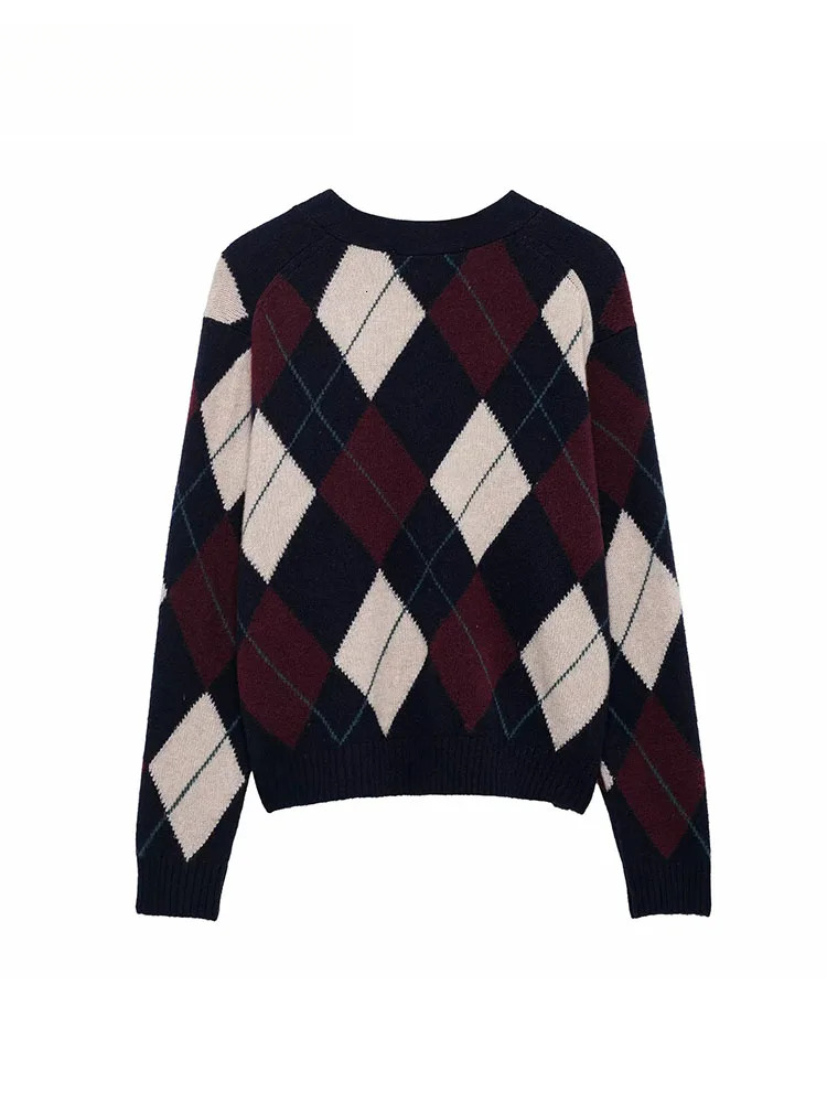 Elegant Sweater Long Sleeve Knitwear Coat 2025 Women Argyle Jacquard Short Cardigan Chic Casual Knitted Cardigans
