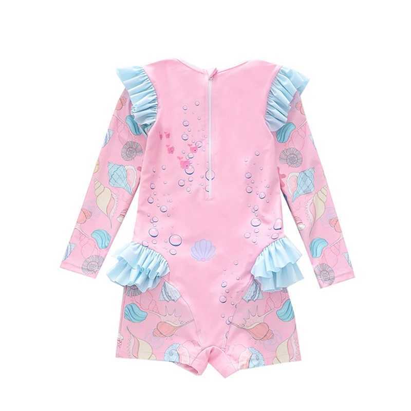 2-9 Years Children Girls Swimsuit Mermaid Printed Sun Protection Long Sleeve Swimwear Princess Girls Beachwear Holiday Z250214