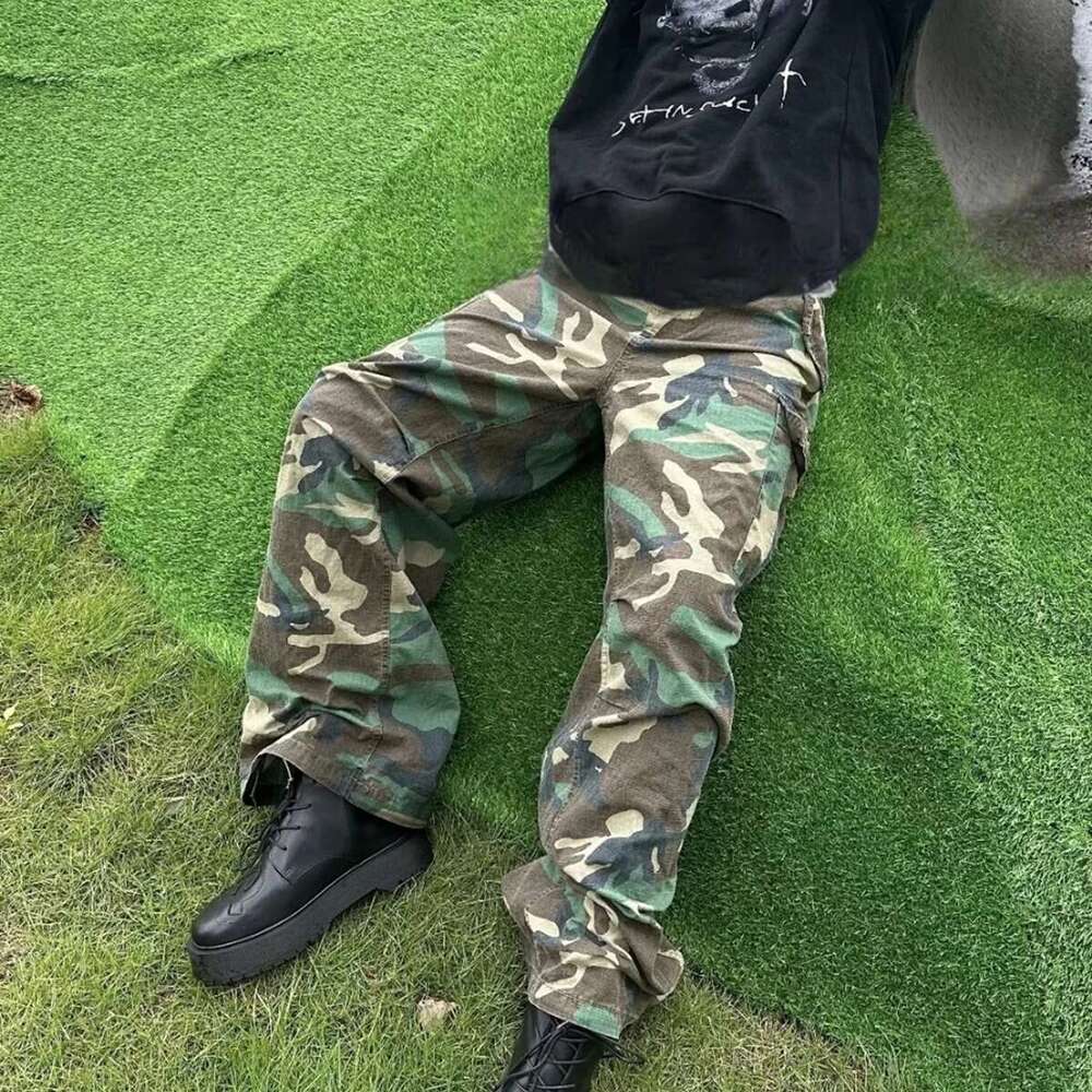 Streetwear Multi-Pockets Baggy Camouflage Cargo Pants Mens And Womens Straight Patchwork Loose Casual Overalls Oversized Jeans