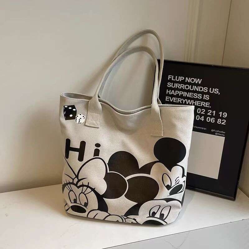 Cartoon Canvas Bag for Women 2025 Thickened New Large Capacity Handbag Commuter Single Shoulder Tote