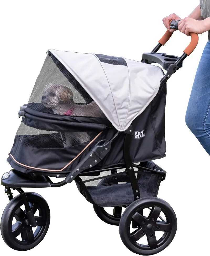 Others Dog Carrier No-Zip Pet Stroller for Cats/Dogs Zipperless Entry Easy One-Hand Fold Jogging Tires Removable Liner Cup Holder Storage Basket H2502