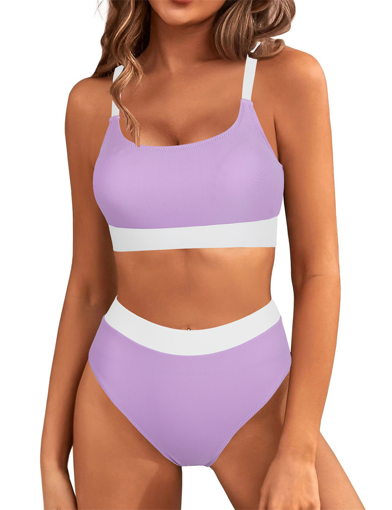 Women High Waisted Bikini Set Color Block Swimsuit 2 Piece High Cut Bathing Suit Tummy Control Teens Cheeky