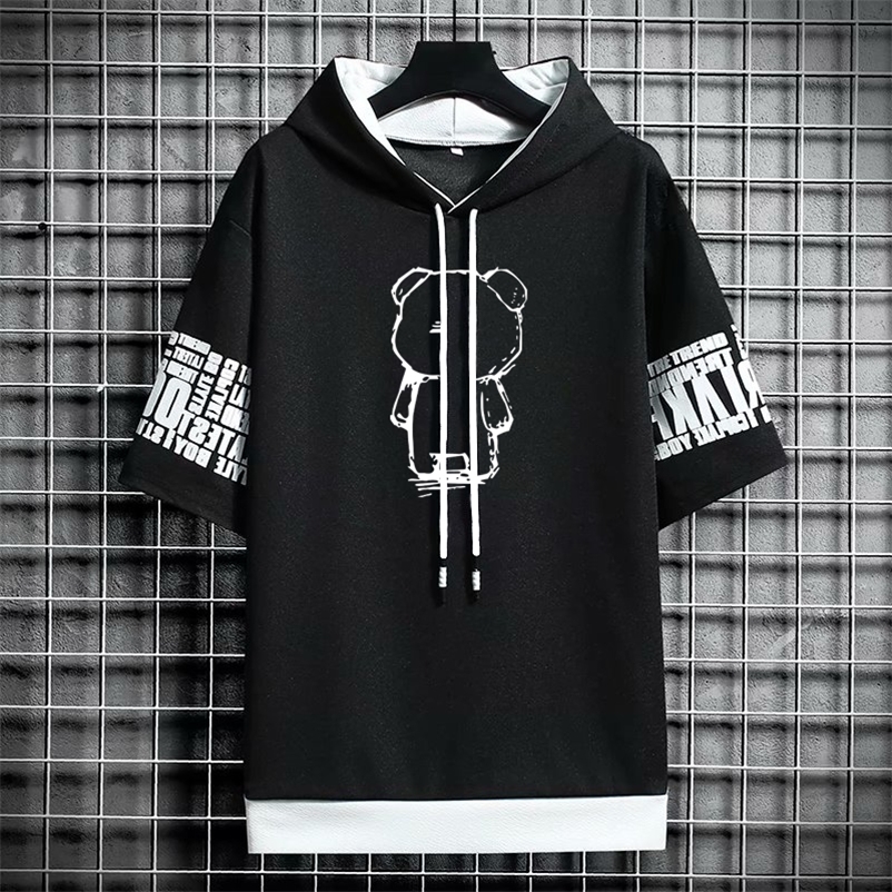 T Shirt for Men Clothing Streetwear Oversized Hoodies Korea Casual Hat T-shirt Print Graphic Tshirt Anime Sports Gym Hoodie 250213