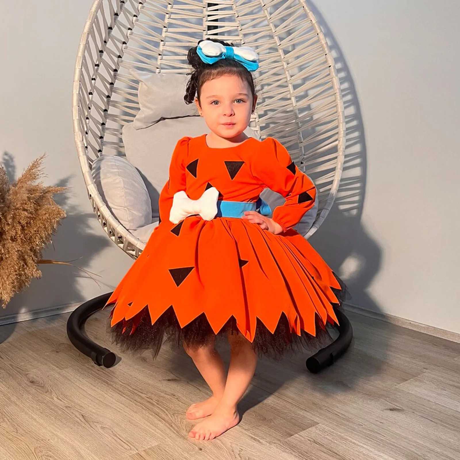 Toddler Kids Caveman Costume Girls Halloween Dog Bones Historical Cavegirl Tulle Dress Dance Par Costumes Headband Cosplay Z250214